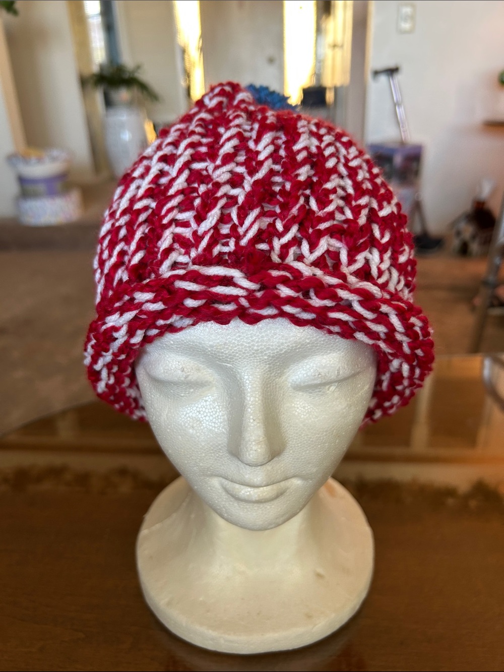 Handmade Red & White Knit Beanie